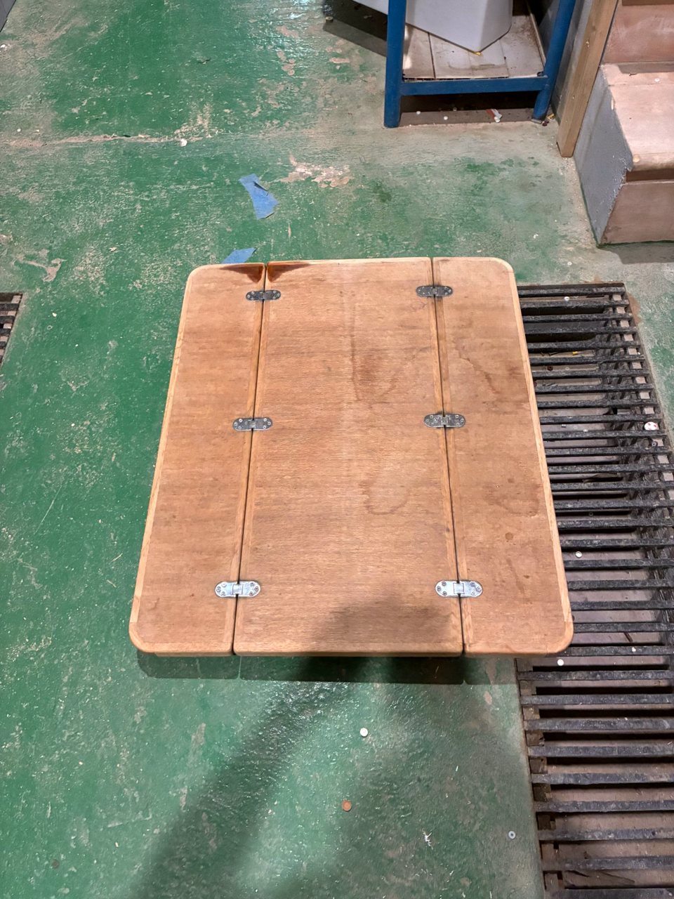 Folding cockpit table, stripped back in the workshop