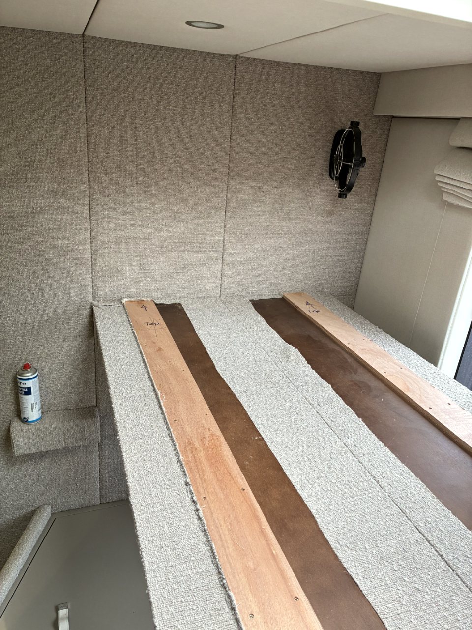 Bed slats laid and screwed down