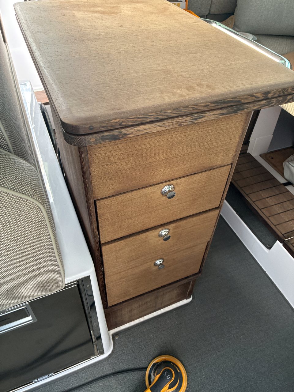 Solid timber drawer unit, oiled and rehung